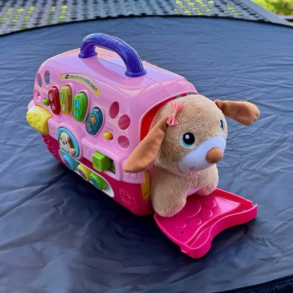 VTech Care for Me Learning Carrier Pink Interactive Pet Carrier Plush Puppy Toy